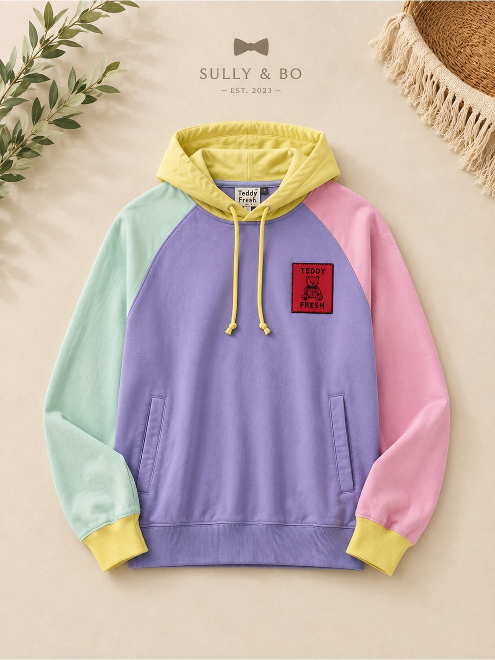 Teddy Fresh Colorblock Pastel Hoodie 100% Cotton Size Small